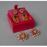 Two Pairs of Jewelled Butler and Wilson Earrings for Pierced Ears including Floral Examples