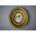 An Oval Portrait Miniature Watercolour on Ivory of Edwardian Lady, Housed in Oval Gilt Moulded Frame