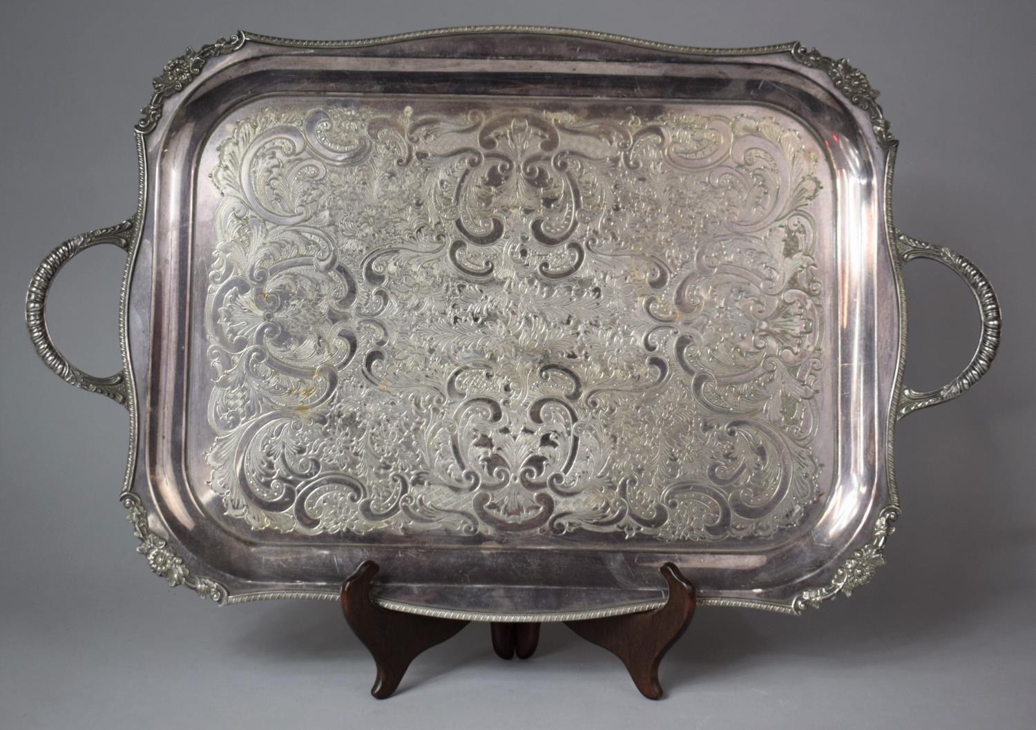 A Viners of Sheffield Alpha Plated Chased Two Handled Serving Tray with Floral Raised and Engraved