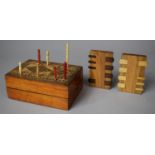 An Early 20th Century Inlaid Wooden Folding Cribbage Board/Box Containing Various Pegs and Whist