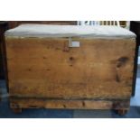 A Vintage Pine Blanket Box (Upholstered Top Stained) 92x48x64cms with Hinged Lid