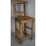 A Vintage Pine Framed Bar Stool, Missing Cane Back Support, 113cm High