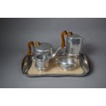 A Four Piece Picquot Ware Tea Set Comprising Teapot, Milk, Sugar, Coffee and Tray