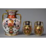 A Copelands China Two Handled Vase in the Imari Pallet together with Two Smaller Examples, Tallest