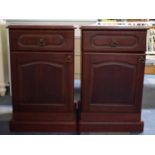 A Pair of Late 20th Century Bedside Cabinets with Top Drawer and Cupboard Base, Each 48x47x77cms