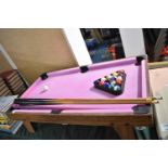 A Small Table Top Pool Game Complete with Cues and Balls, 51 cms Wide