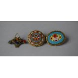 Two Italian Micro Mosaic Brooches Together with a Floral Bouquet Example