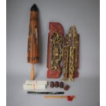 A Collection of Various Oriental Items to include Pierced Carved and Painted Panels, Various Stamps,