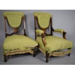 A Ladies and Gents Edwardian Inlaid Upholstered Salon Chairs