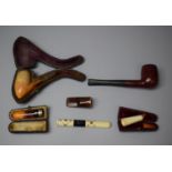 A Collection of Various Pipes and Cheroots to Include Cased Silver Mounted Example, Bowl Inscribed