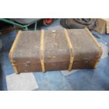 A Vintage Canvas Covered Wooden Battened Trunk, 95cm wide