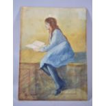 A Watercolour on Card Depicting Maiden Reading Book, Signed Harold Bennett, 24.5x34cm