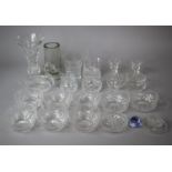 A Collection of Various Glassware to Include Preserve Pots, Finger Bowls, Vases, Candle Sticks etc