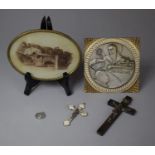 Two Crucifix, Montecasino Plaque, Early 20th Century Oval Photograph and a St. Christopher