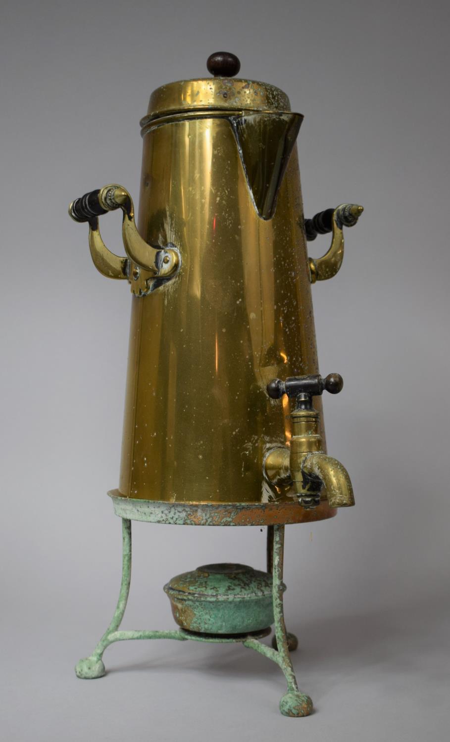A Mid 20th Century Brass Coffee Samovar on Stand with Burner, 40cm high