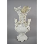 A Blanc De Chine Two Handled Vase Decorated in Relief with Flowers, Repairs to Rim, 36cm high