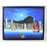 A Framed Oil on Canvas Depicting Hong Kong by Night, 60x47cm