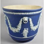 A Wedgwood Blue and White Jasperware Planter or Jardiniere, Stamped Wedgwood Made in England to