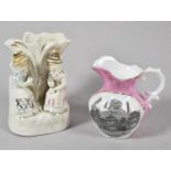 A German Transfer Printed Souvenir Jug for West Bromwich and a Welsh Tea Party Spill Vase