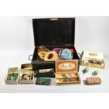 A Toleware Two Handled Deed Box Containing Angling Spinners, Lures and Accessories