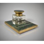 A Mid 20th Century Gilt Metal and Malachite Effect Desktop Inkstand, 11.5cm Long