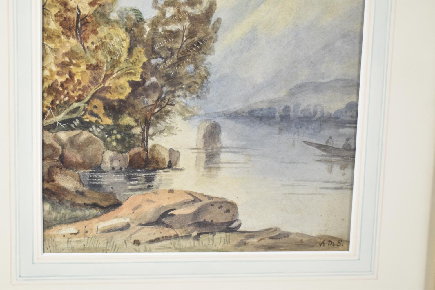 A Framed Watercolour Depicting 19th Century Lake Scene, 19x27cm - Image 2 of 2