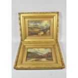 A Pair of Gilt Framed Oils on Card Depicting 19th Century Scottish Mountain Scenes, Each 24x17cm