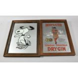 Two Reproduction Mirrors, Beefeater Gin and Snoopy, Each 34cm high