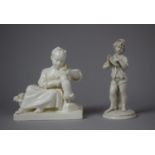 A 19th Century Creamware Figural Ornament Depicting Seated Child with Rabbit (Ears AF), Impressed