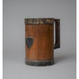 An Early 20th Century Silver Plate Mounted Oak Tankard with Shield Escutcheon, Missing Base Ring,