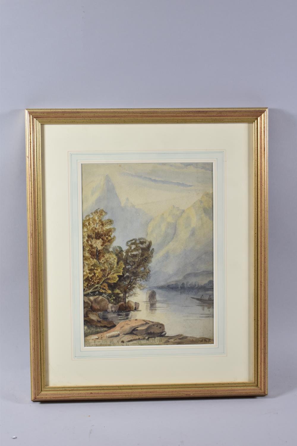A Framed Watercolour Depicting 19th Century Lake Scene, 19x27cm