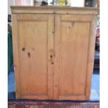 A Pine Shelved Side Cabinet with Panelled Doors, 109cm wide and 31cm Deep