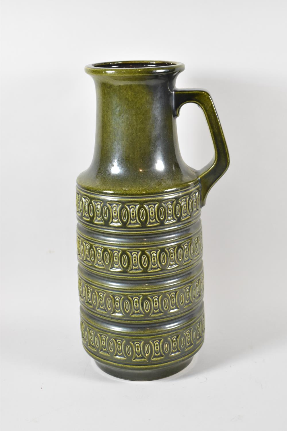 A Large West German Green Glazed Vase/Jug with Single Carrying Handle, 45cm High