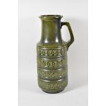 A Large West German Green Glazed Vase/Jug with Single Carrying Handle, 45cm High