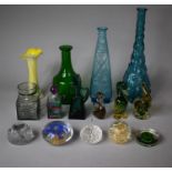 A Collection of English and Continental Coloured Glass to Include Paperweights, Decanters, Vases,
