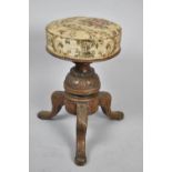 A Late Victorian Swivel Piano Stool on Tripod Support with Tapestry Upholstery, 32cm Diameter