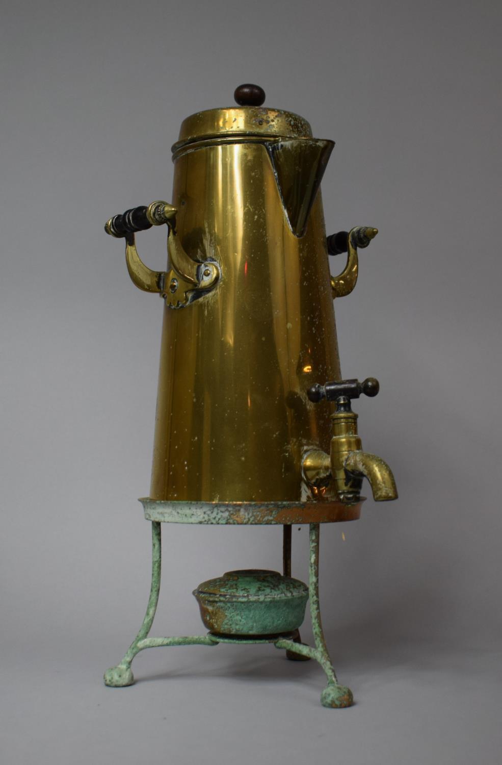 A Mid 20th Century Brass Coffee Samovar on Stand with Burner, 40cm high - Image 3 of 4