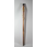 A Bamboo Walking Cane, the Handle with Inset Compass, 90cm Long