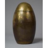 A Brass Trench Art Style Ovoid Money Box with Removable Lid, 14cm High