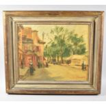 A Double Sided Oil on Board Depicting Street Scene and Market Scene. Street Scene Signed Lower Right