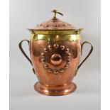 A Liberty Arts and Crafts Copper and Brass Two Handled Vase Shaped and Lidded Coal Bucket with