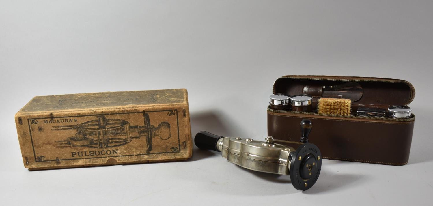 A Vintage Massage Machine, Macaura's Pulsocon in Original Cardboard Box Together with Leather