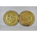 Two 20th Century Pressed Brass Wall Hanging Chargers, 50cm Diameter