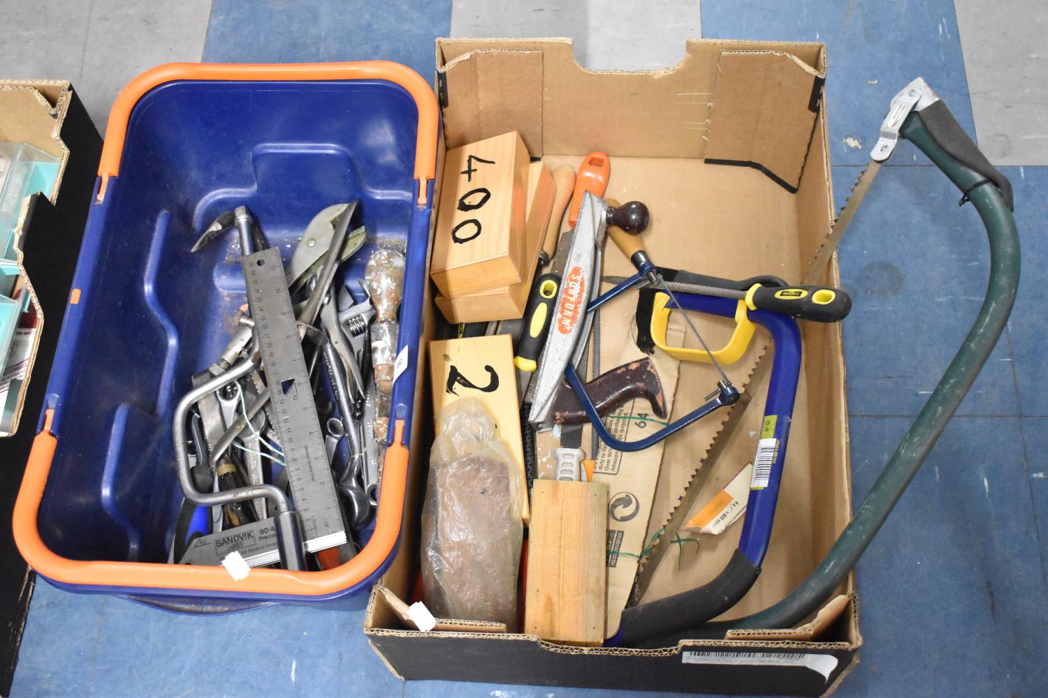 Two Boxes of Workshop Tools to Include Saws, Planes, Rasps, Spanners etc