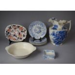 A Collection of Blue and White Ceramics to Include Five Palma Pattern Plates, Large Toilet Jug and a