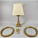 A Gilt Table Lamp, Pair of Gilt Table Frames and a Tieback