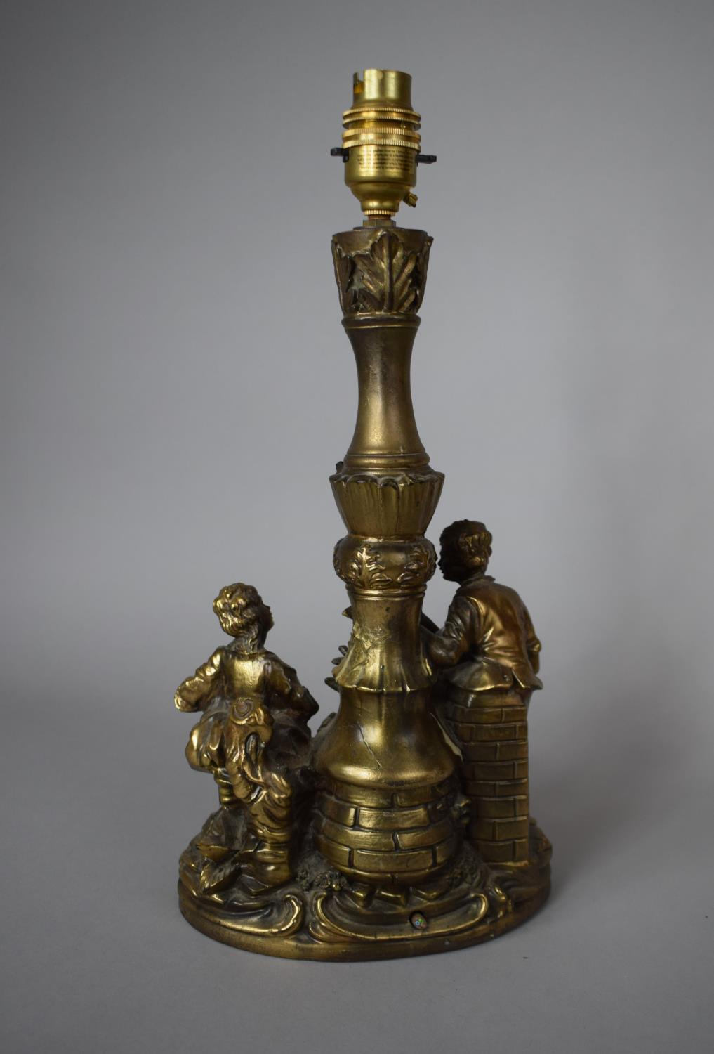 A Gilt Painted Resin Table Lamp Base, Depicting Boy Playing Mandolin and Girl with Basket of - Image 2 of 2