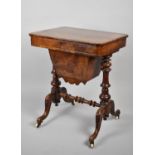 A Victorian String Inlaid Burr Walnut Ladies Work Table with Hinged Lid to Fitted Interior