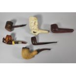 A Collection of Five Vintage Pipes and a Pipe Case