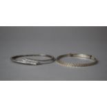 Two Silver Bangles, One Expandable, the Other Open Clasp with Stones